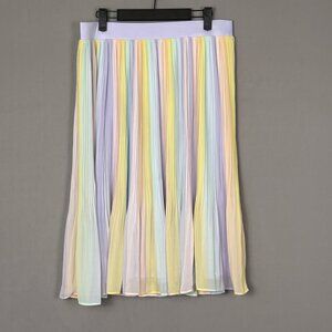 Torrid Pastel Pleated Midi Skirt Rainbow Stripe Chiffon Overlay Size 00 XS Plus
